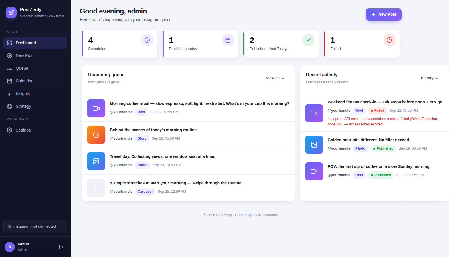 PostZenly agency dashboard with multi-brand workspaces